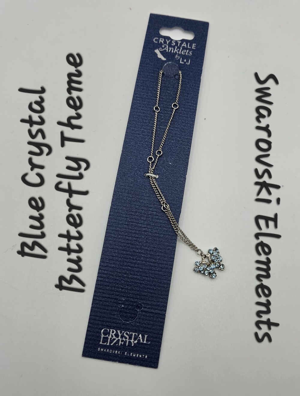 Crystal Anklet Swarovski Elements Blue Butterfly Charm Silver Tone NWT